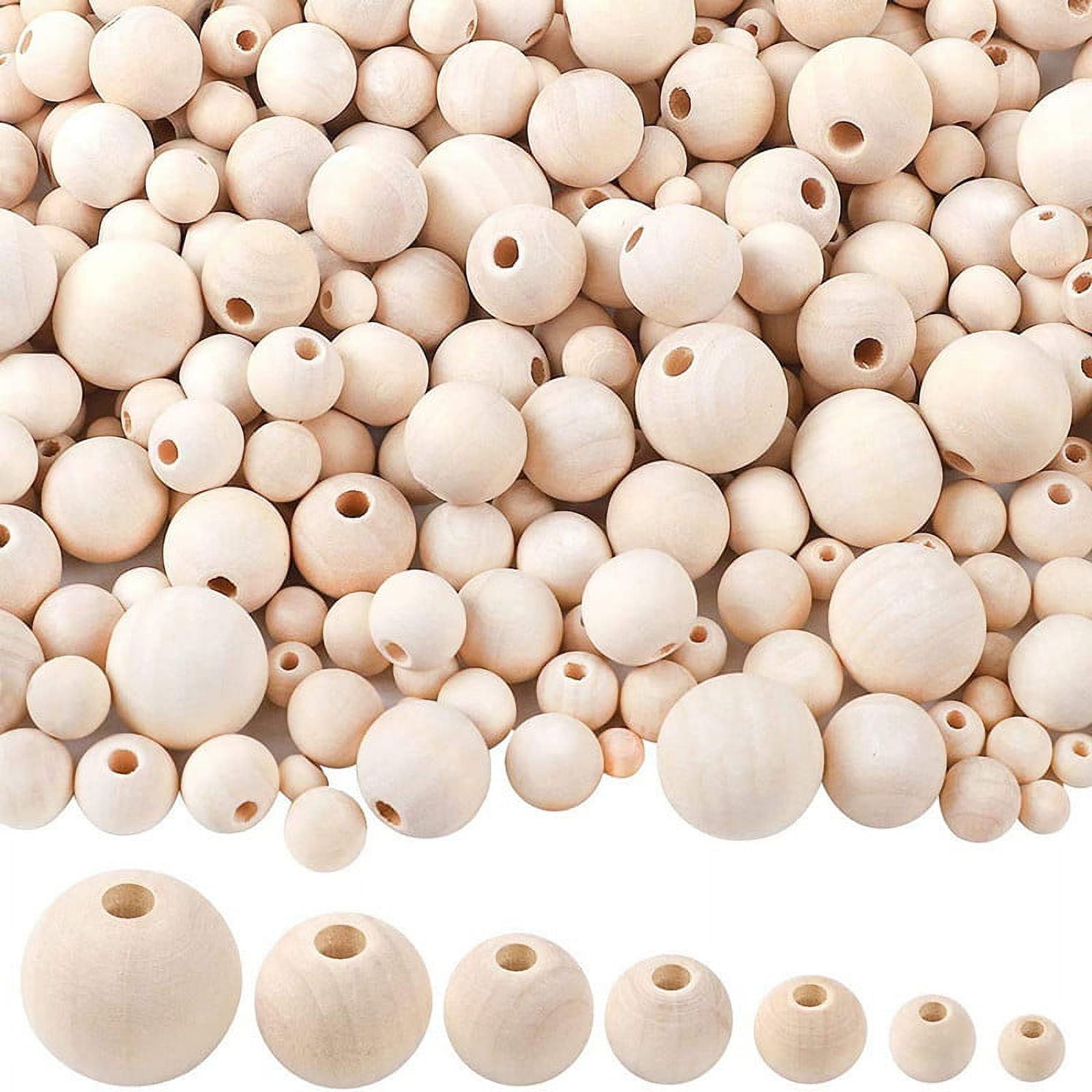 340 Pcs] Natural Wooden Beads 7 Sizes 8mm to 20 mm Beads for Crafts,  Assorted Small to Large Bulk Beads Unfinished Round Bead for Jewelry,  Garland, Macrame, Home Decor & DIY 